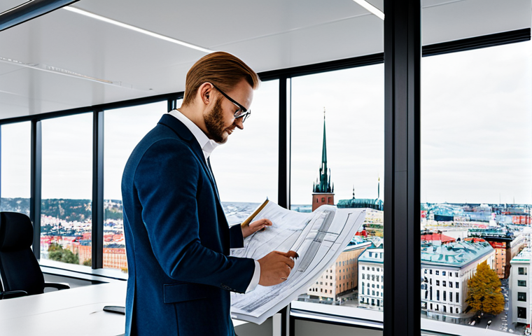 **
"A professional architect, fully clothed in a stylish but modest outfit, examining blueprints in a bright, modern architectural office in Stockholm, Sweden. Large windows overlook the city skyline. Safe for work, appropriate attire, perfect anatomy, well-formed hands, natural pose, high-resolution, professional."
**